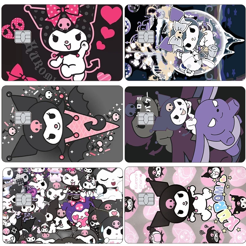 Anime Sanrio Kuromi Cartoon Card Stickers Cover Kawaii Cool Sweet Small Chip Bus Card Credit Card Waterproof Film Skin Cover Toy