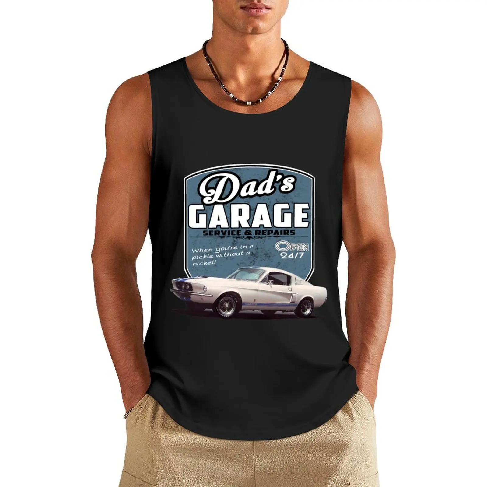 

Dad's Mustang Garage Tank Top vests for men gym shirt men