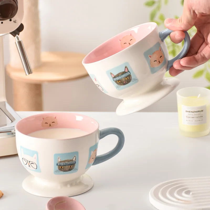 

1 шт., креативная мультяшная милая чашка с котом для девочек, дорожная кружка для пары, большая емкость, чашка для воды, посуда для питья