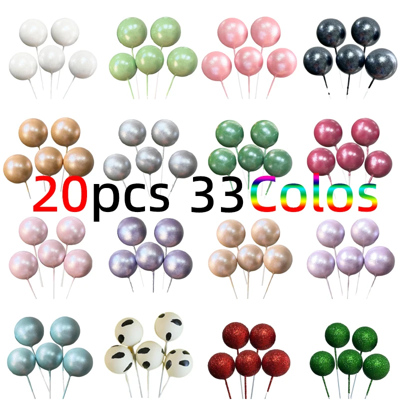 20pcs/Lot Glitter Balls Pearlescent Color Balls Cake Toppers 2-4cm Sizes Ball for Kids Birthday Party Cake Decorations Wedding