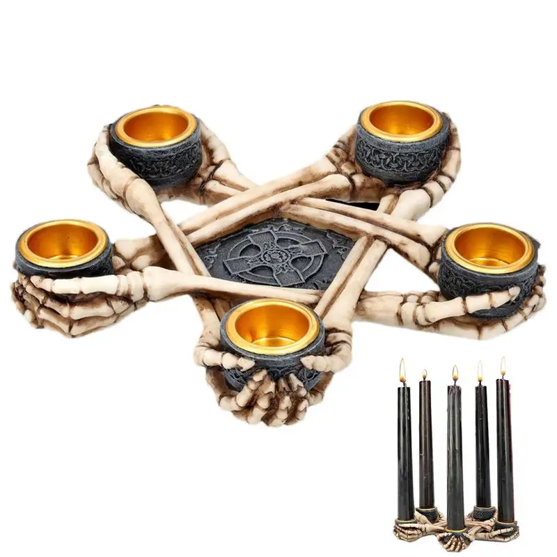 

Gothic Skeleton Palm Skull Decor Candlestick Holder Spooky Tealight Candle Holder Skull Hand Holding Candle Design Resin