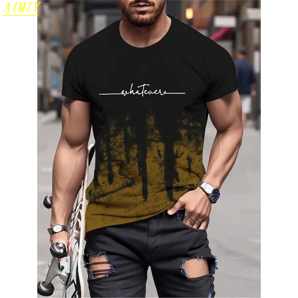 Summer Whatever Print Gradient T-Shirt for Men Trendy Casual Round Neck Short Sleeved T-Shirt Top Men's Tee ropa de hombre 2025