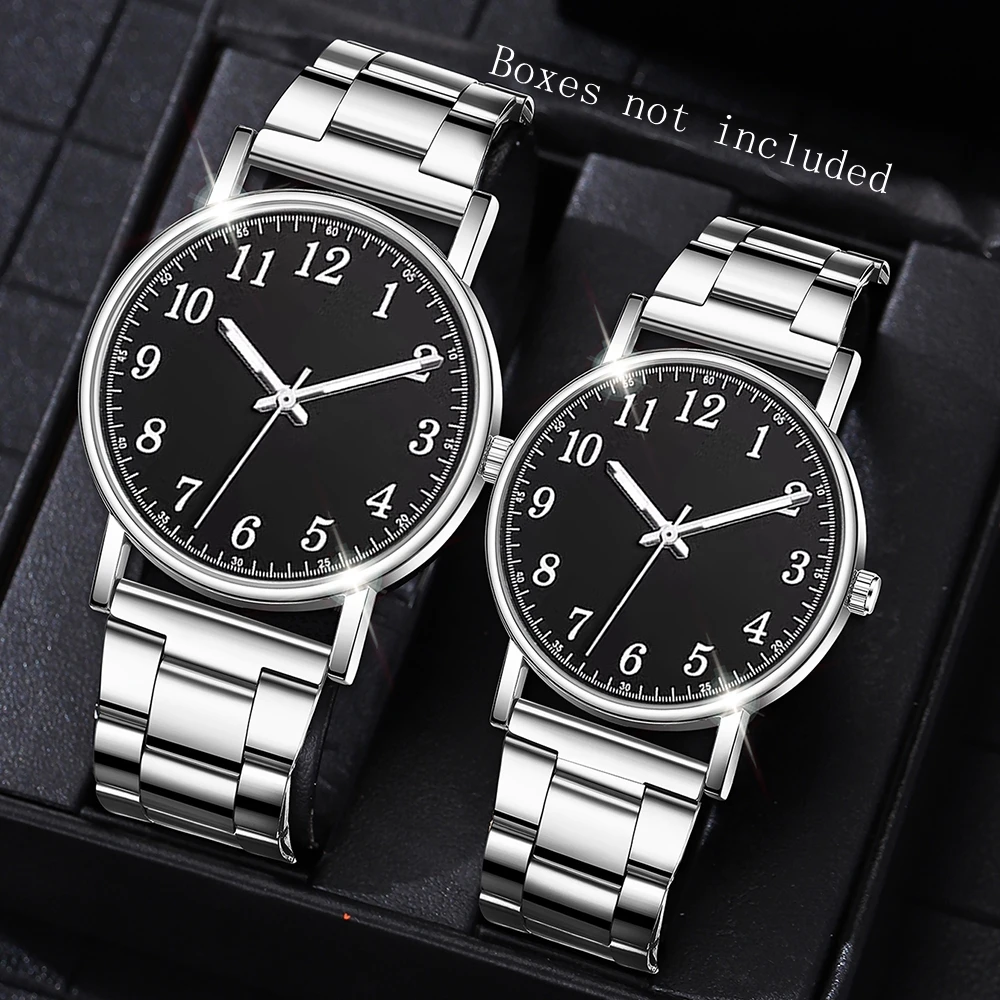 

2PCS Couple Watch Set Trendy Fashion Classic Digital Scale Size Dial Quartz Watch Set Suitable for Daily Clothing Matching