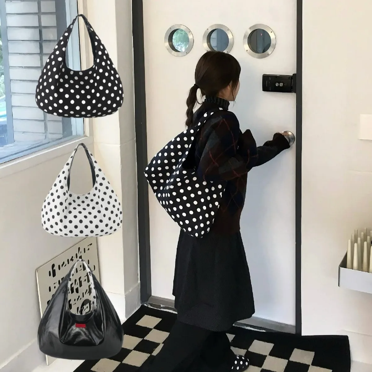 New Women's Designer High-Quality Fashion Spring-Summer Minimalist Style Polka Dot Pattern Reversible Backpack