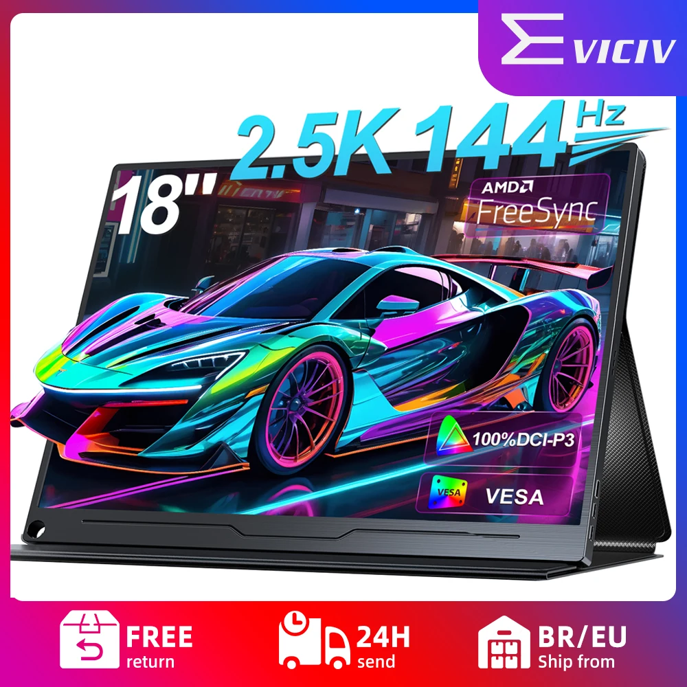 

EVICIV 2K 144Hz Portable Monitor 18 inch 2560x1600 QHD 100% DCI-P3 FreeSync HDR Laptop Display with VESA Frameless Matte Screen