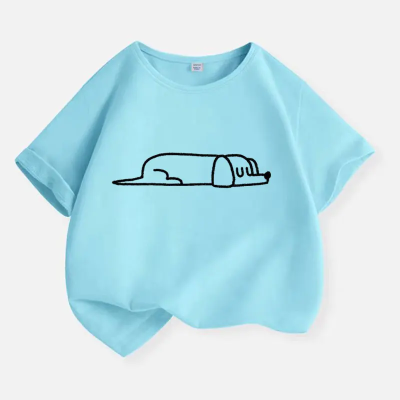 Image of Lazy Dog Grafikdruck Baby Jungen T-Shirt Baumwolle Weiß Tops T-Shirt 2025, Sommer Casual Cartoon Kinder T-Shirt Teen 6 8 10 12 Jahre