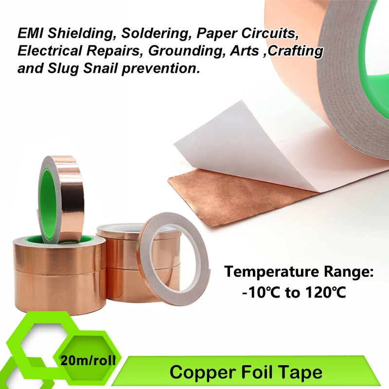 

Copper Foil Tape 5~50mm 20M Snail Prevention Stain Glass Home Appliance DIY Single/Double Lead Conductive Shielding Tape