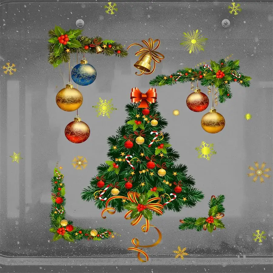 Christmas Ornament Window Stickers Ball Glass Decals Removable Xmas Wall Clings For New Year Home Party Holiday Decoration Decor
