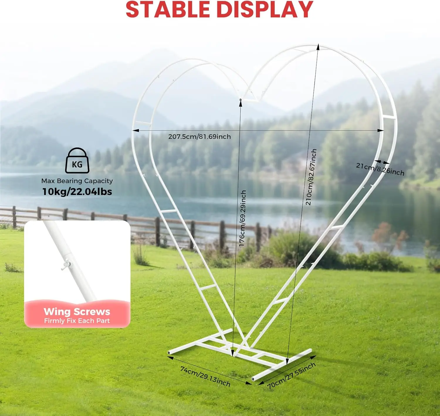 6.7ft Heart Arch Stand, Double Tube Steel Wedding Backdrop Frame for Proposal, W