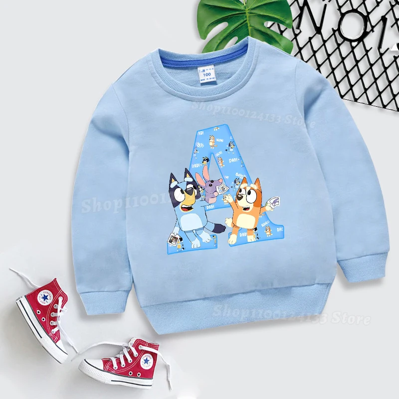 

Детский весенний пуловер Blueye, свитшот с буквами Bingo Chilli A-Z, аниме, мультяшный принт, детская одежда, топы с длинными рукавами, вечерние подарок для мальчика