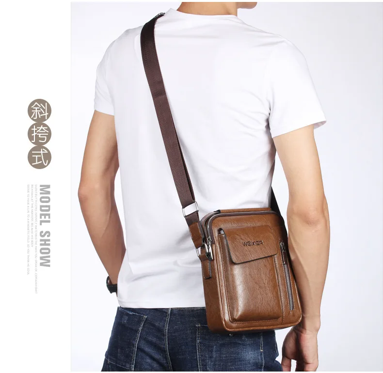 Bolso de hombro para hombre, bandolera de piel sintética, diseño de marca