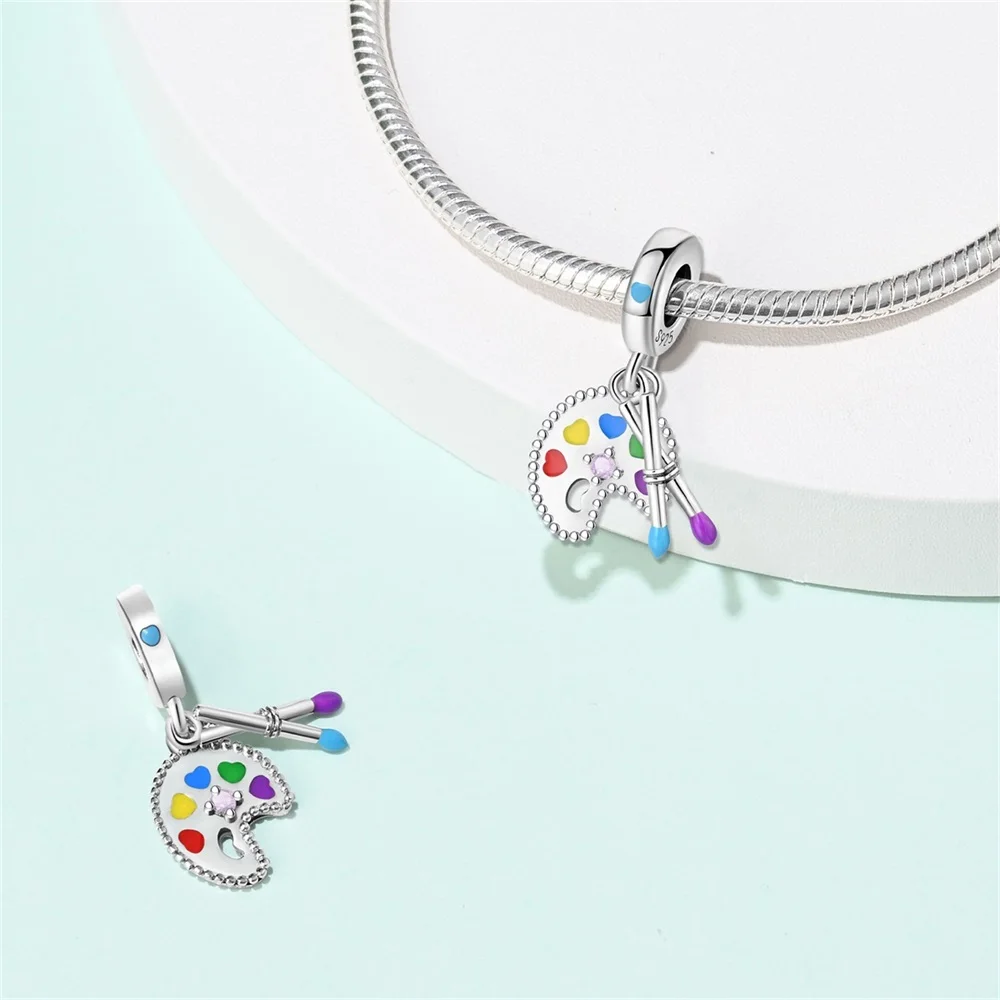 مجموعة فنية من الفضة الإسترلينية جذابة ، حبات صبغة فرشاة ، تناسب الأساور الأصلية ، هدايا مجوهرات الحظ ، إكسسوارات ذاتية الصنع