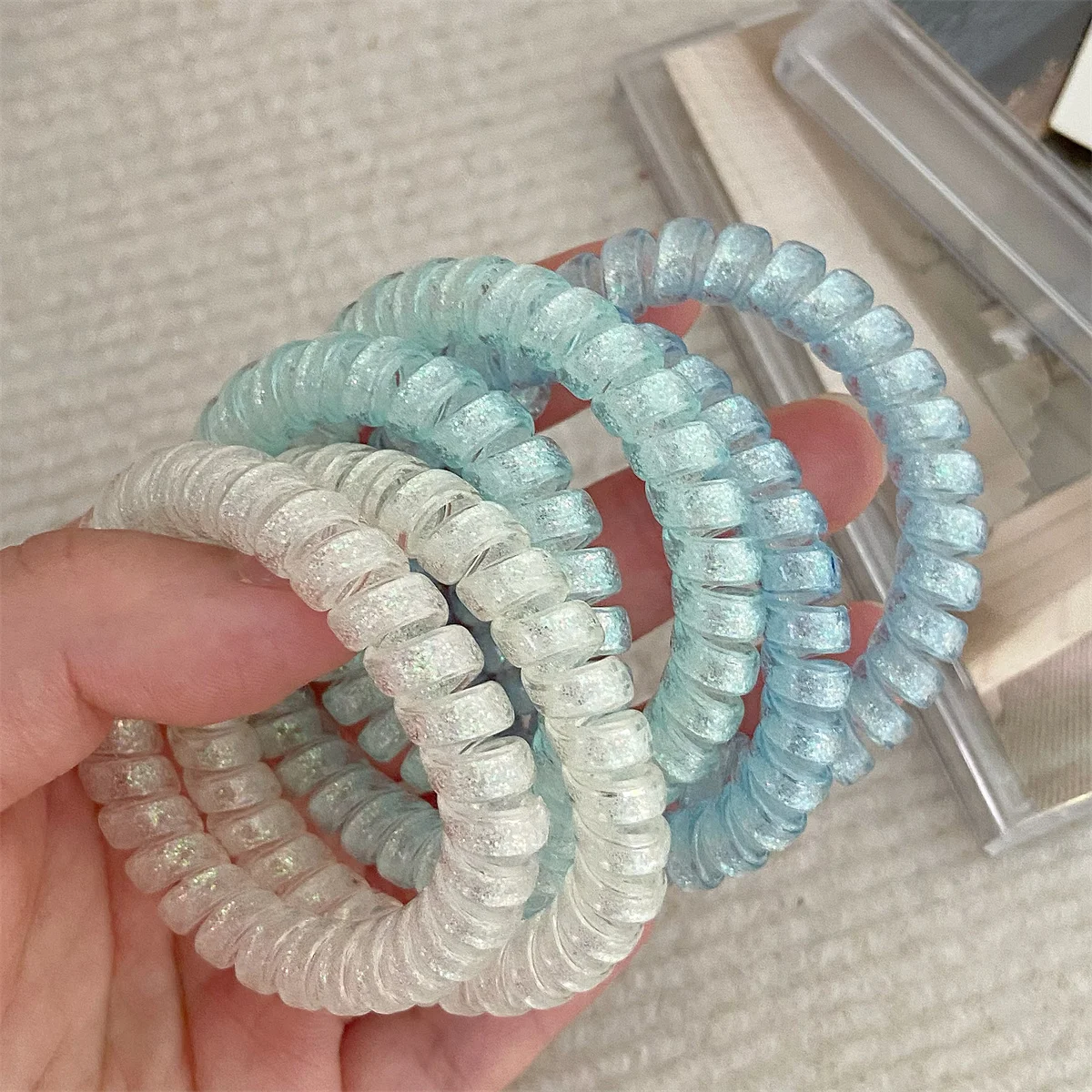 6pcs/set Spiral Hair Ties Glitter Pink Blue Color Telephone Cord Scrunchies Elastic Hair Band Women Hair Accessories