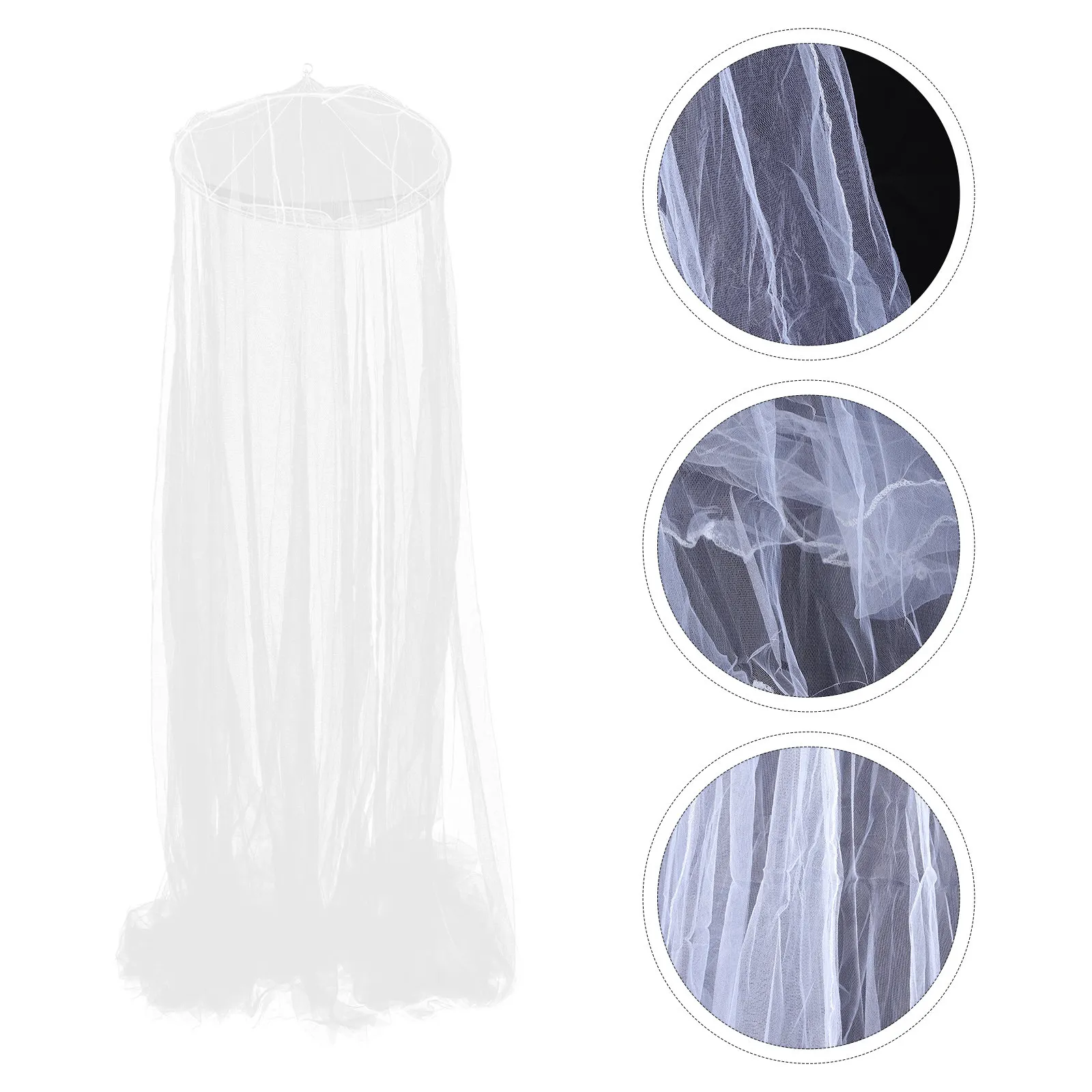 Mosquiteiro Circular de Poliéster para Cama, Tenda Suspensa de Malha, Cortina Decorativa para Quarto 900x250x60cm, Resistente a Rasgos