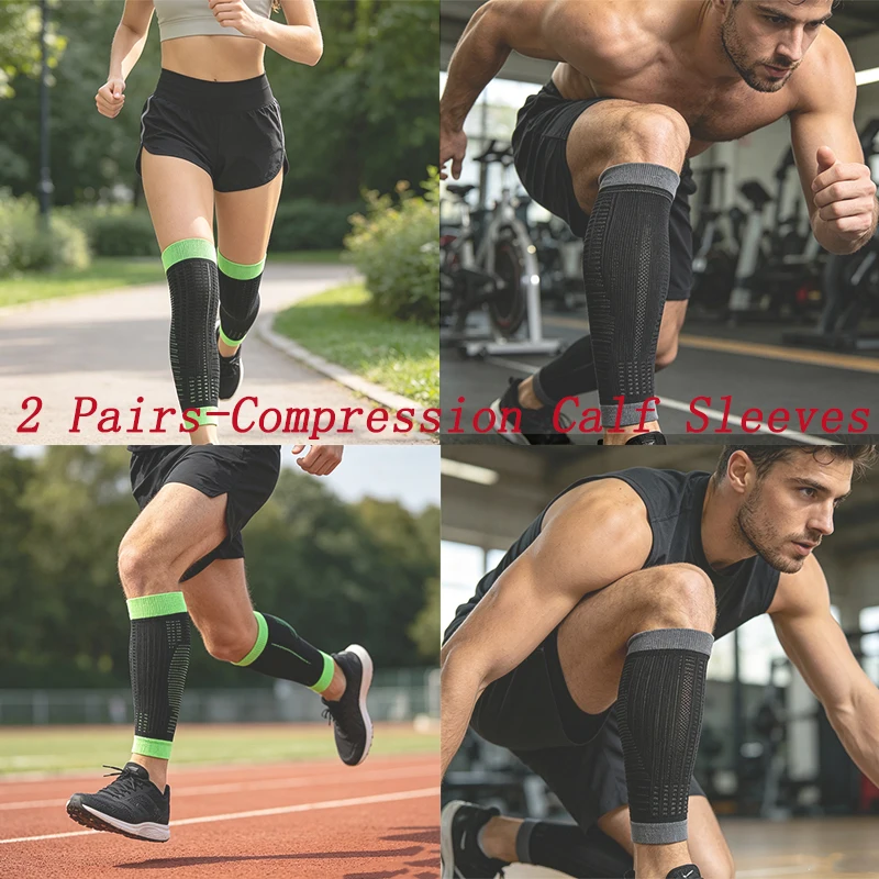 2 Pairs--Compression Calf Sleeves，Solid Striped Pattern，Perfect for all outdoor cycling activities