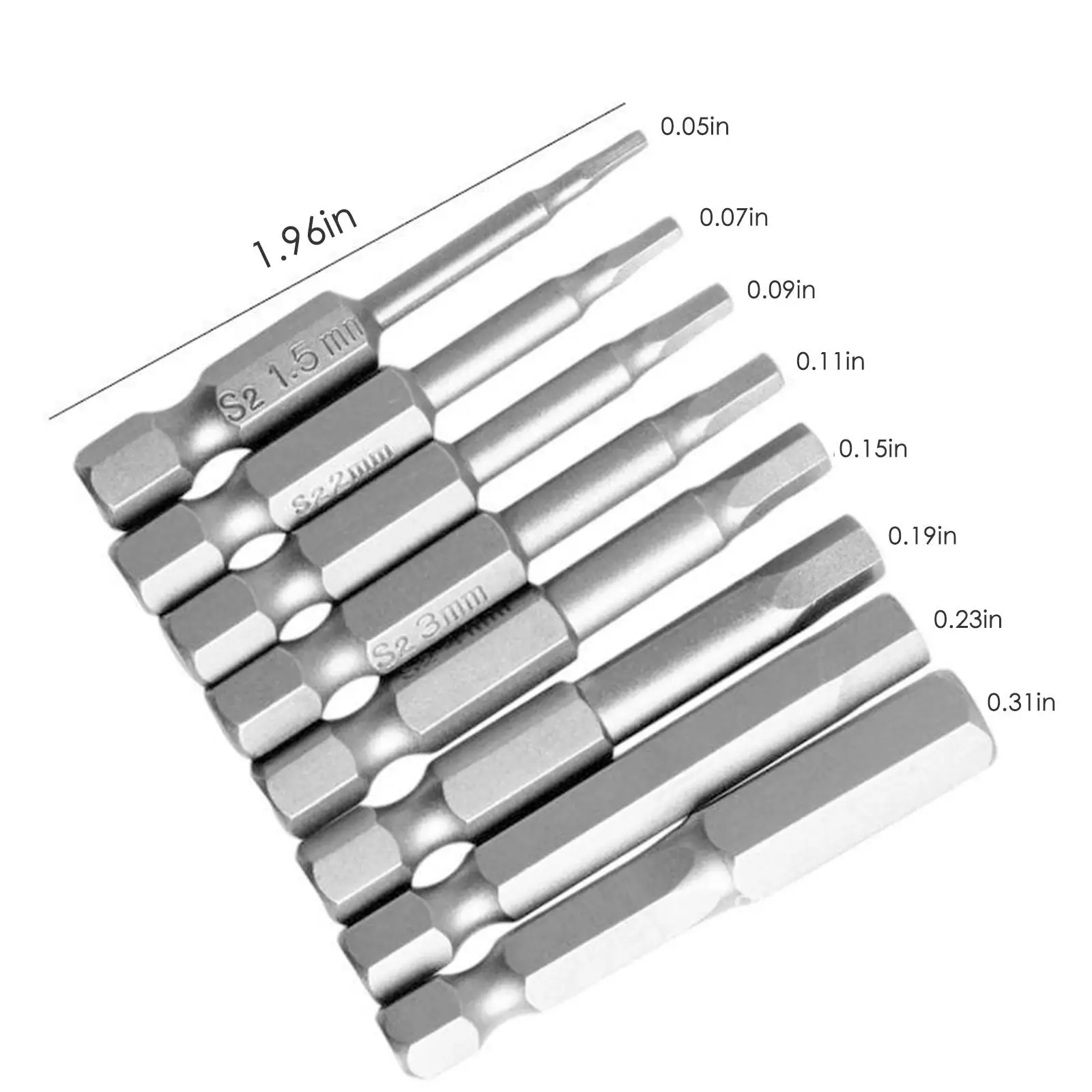 S2 Steel Magnetic Hexagon Bit Set 1/4 Inch Hex Shank Screwdriver Bit Set 50mm Length H1.5-H8 8pcs