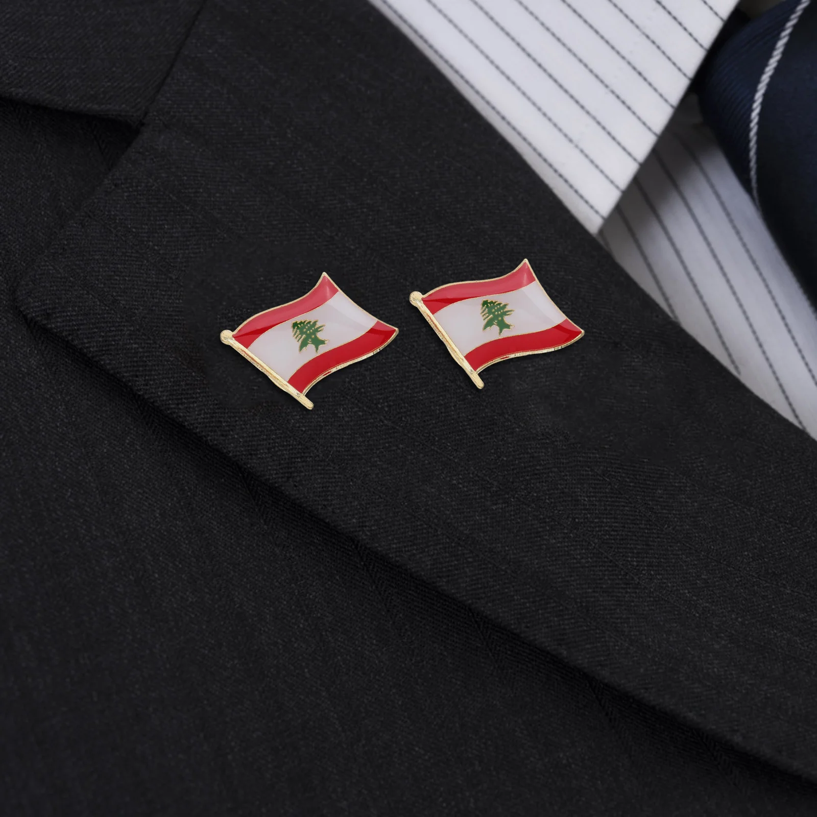 

2pcs Metal Lapel Pin Lebanon Flag Design Durable Badge For Clothes Hats Scarves Shawl Brooch Travel Souvenir National Pride