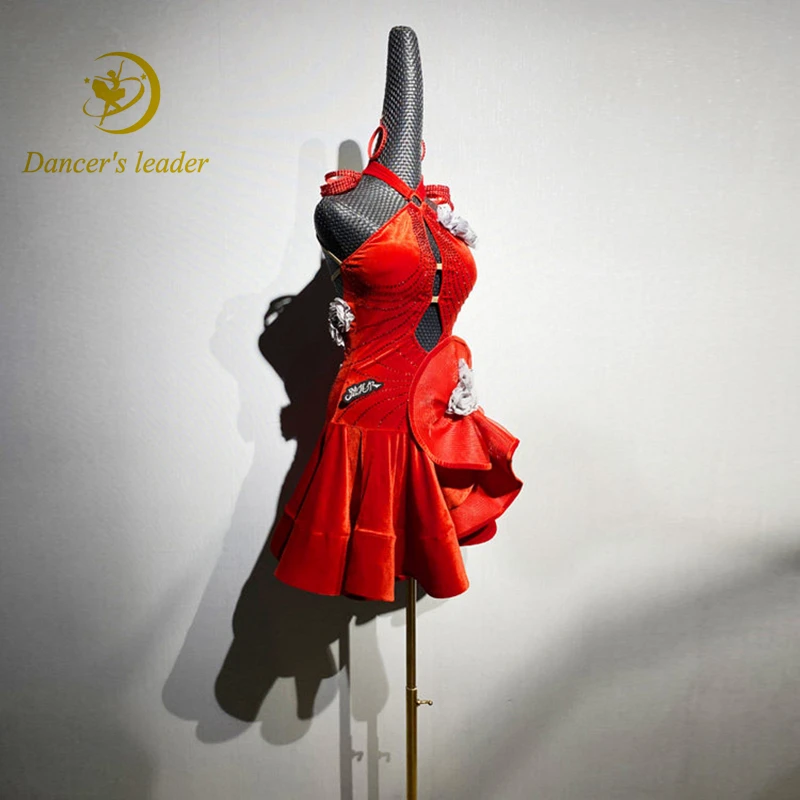 

Latin Dancer Adult Children High-End Custom Tassel Flower Dress Cha Cha Samba AB Stone Performance Dress