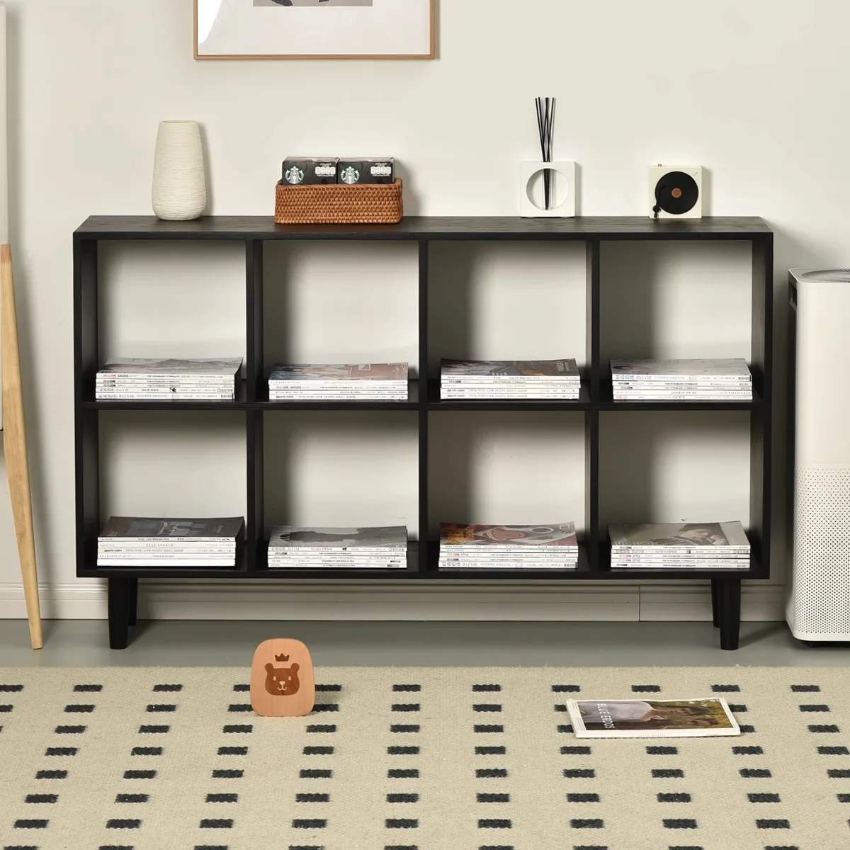 Customizable Customizable Bookshelf Floor-to-ceiling oak storage Black lattice rack