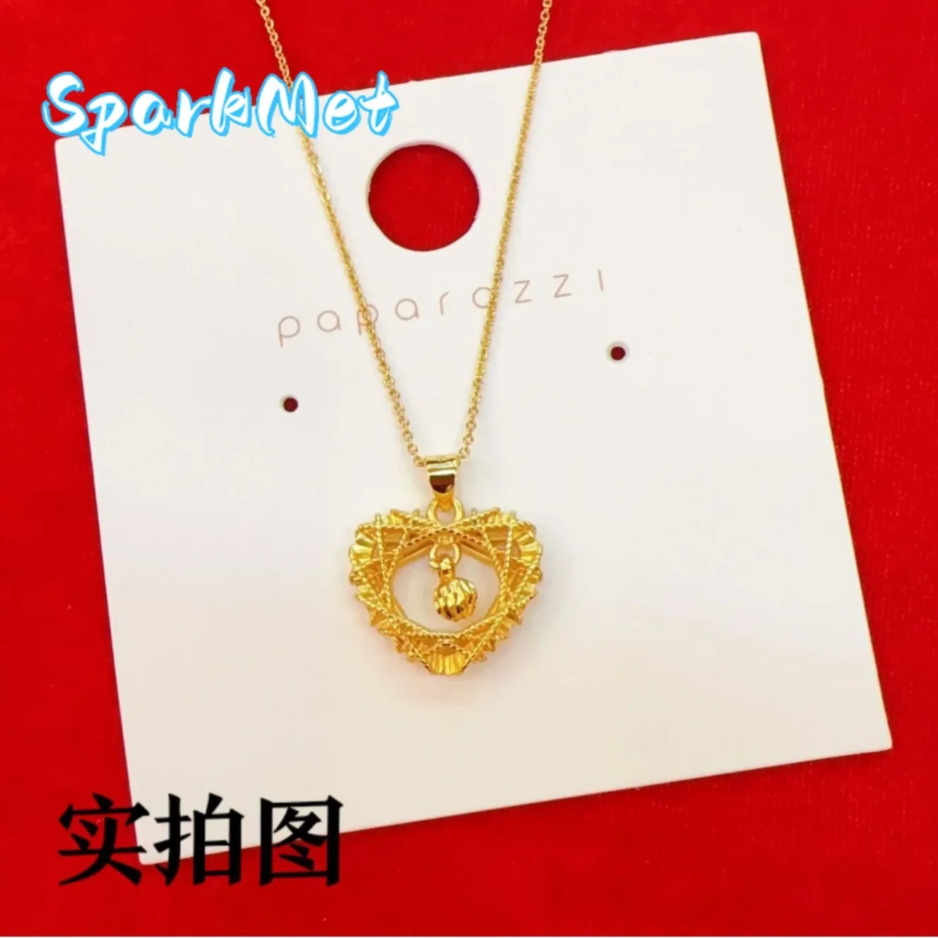 

Sparkmet 9999 24K Real Gold Heart Woven Dream Net Pendant Mobius Collarbone Chain Valentine's Day Gift Necklace for Girlfriend N