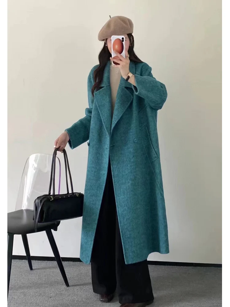 High Quality 2024 Autumn/Winter New Women's PoloTurn Down  Collar Single Button Loose Comfortable Double sided Wool Coat S-XL