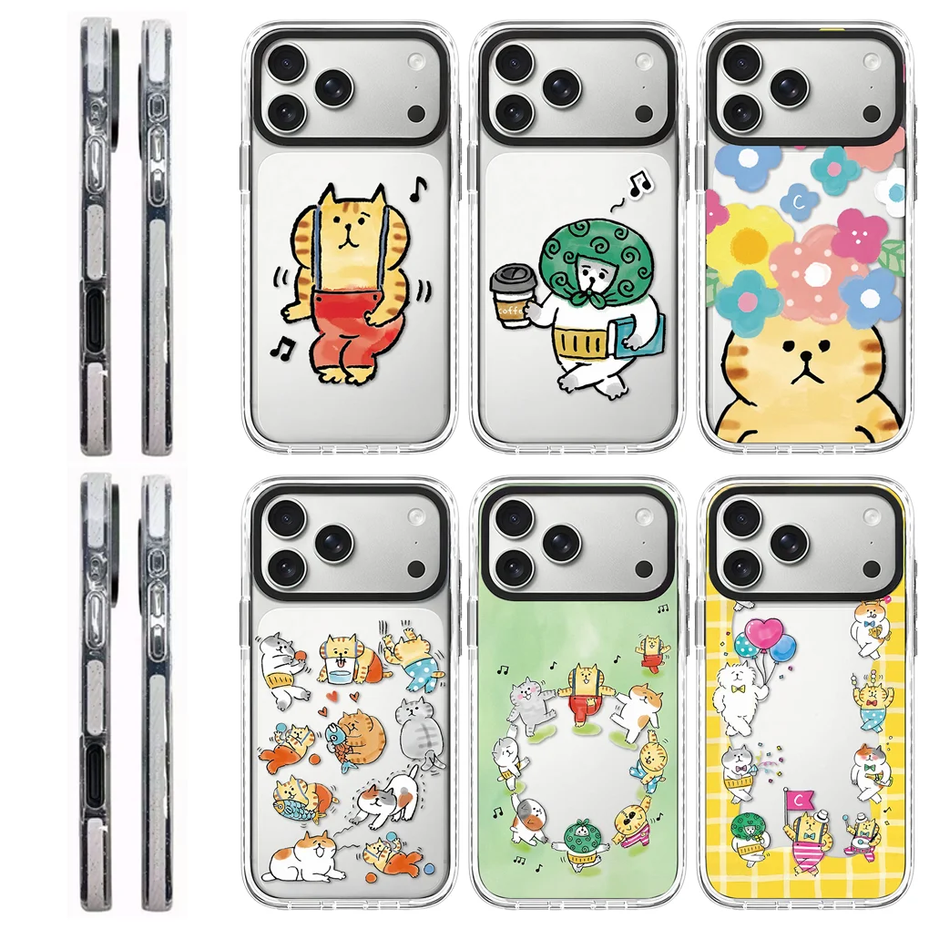 

Lovely Graffiti Fat Cat Acrylic White Border Phone Cover for IPhone 12 13 14 15 16 17 Pro Max Case for IPhone 17 Air