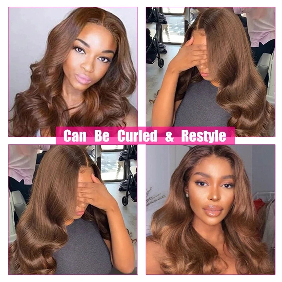 Sleek Chocolate Brown Color 4# Brazilan Body Wave Lace Frontal 13x5 Human Hair Wigs HD Lace Transparent Wig Natural Glueless