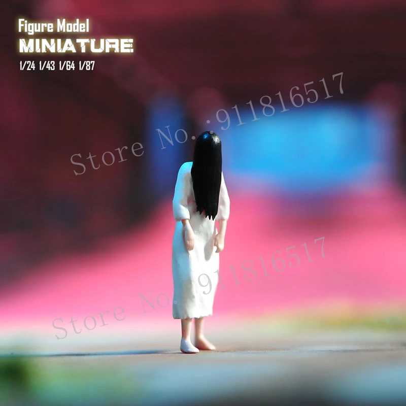 Miniatures 1/87 1/64 1/43 1/24 1/18 Japanese Female Ghost Sadako Action Figure Street Scene Sand Table Photography Props Model