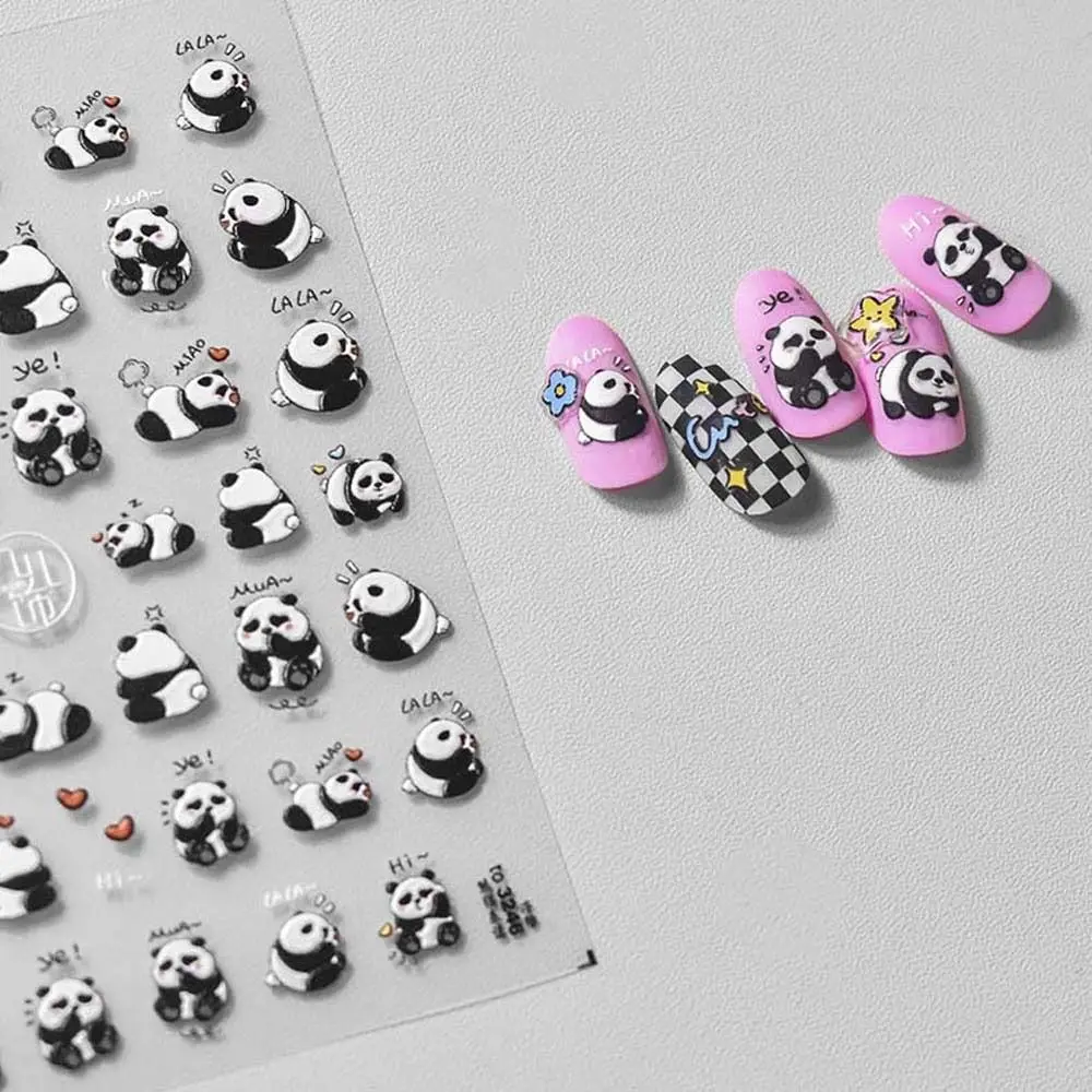 Bamboo Leaf Pattern Cartoon Panda Nail Stickers Nail Art Decoration DIY Nail Charms Animal Panda Nail Decals Embossed Stickers