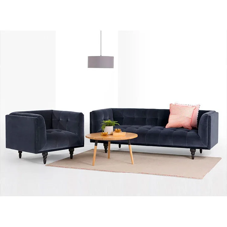 Modern Sectional Sofa European Style House Living Room Furniture 3 Seater Velvet Grey Fabric Sofa