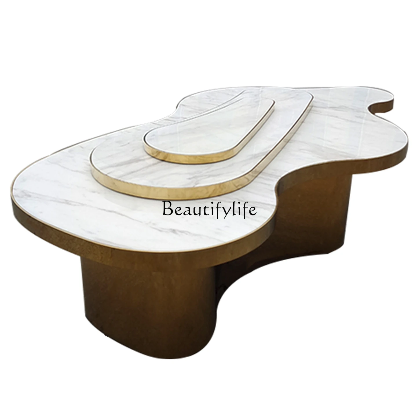 

Light Luxury Marble Coffee Table Modern Minimalist Living Room Home Irregular Creative Designer Stainless Steel Tea Table