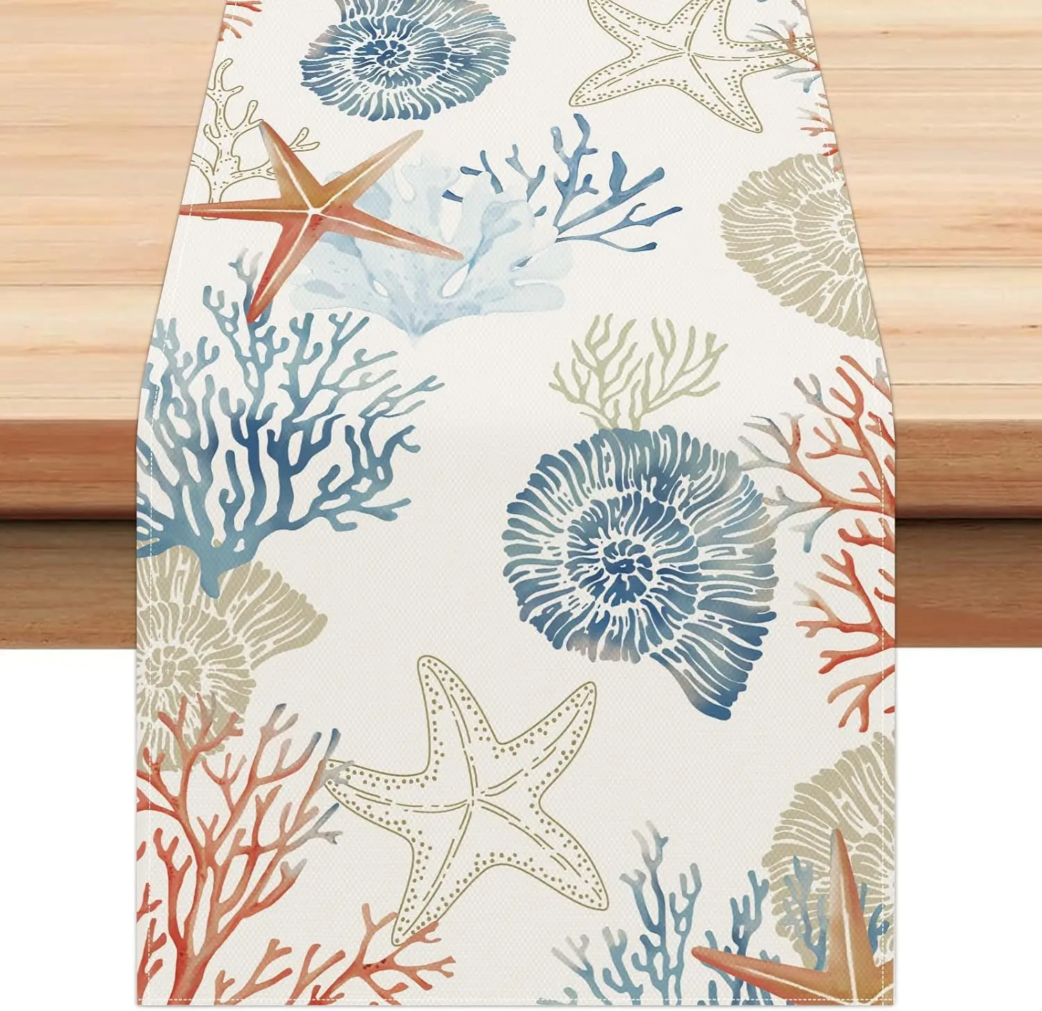 Camino de mesa de lino con temática de océano, estrella de mar, Concha Coral, playa, decoración para fiestas navideñas, caminos de mesa costeros náuticos, decoración de mesa de comedor