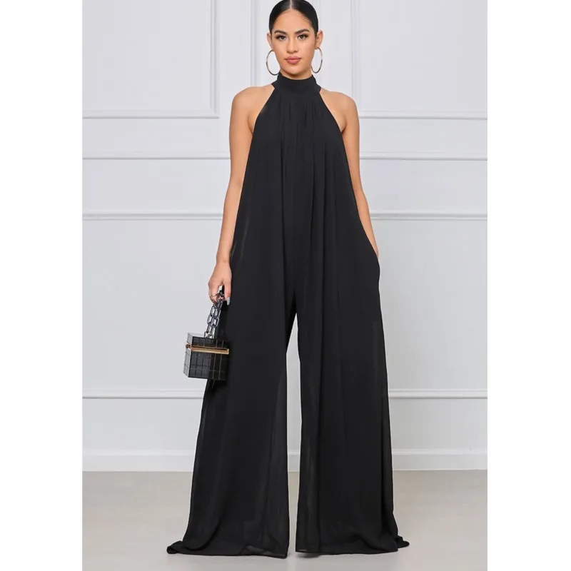 2024 Women Summer Sleeveless Chiffon Commute Loose Jumpsuits Fashion Elegant Solid Jumpsuit Female Party Club Jumpsuits Outfits