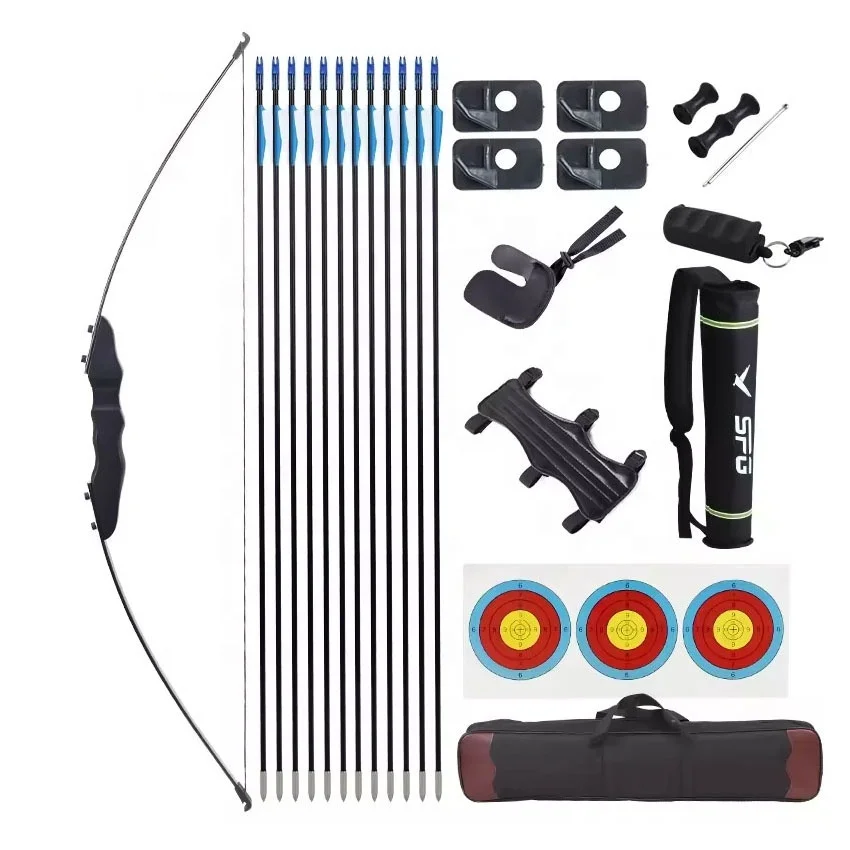 Archery Takedown Recurve Bow And Arrow Set Wooden Fiberglass Arrow Rest Quiver Guard Target Practice Archer Accessories