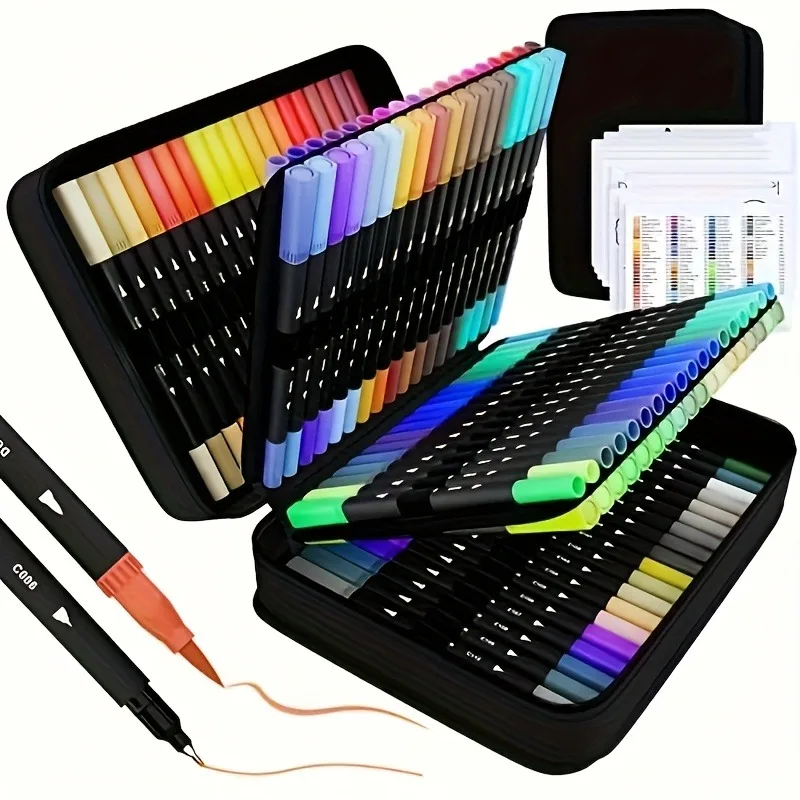 60 Colors Dual Brush Art Markers, Professional Artist Pen Set, Flexible Brush & Fine Tip, Plastic Material