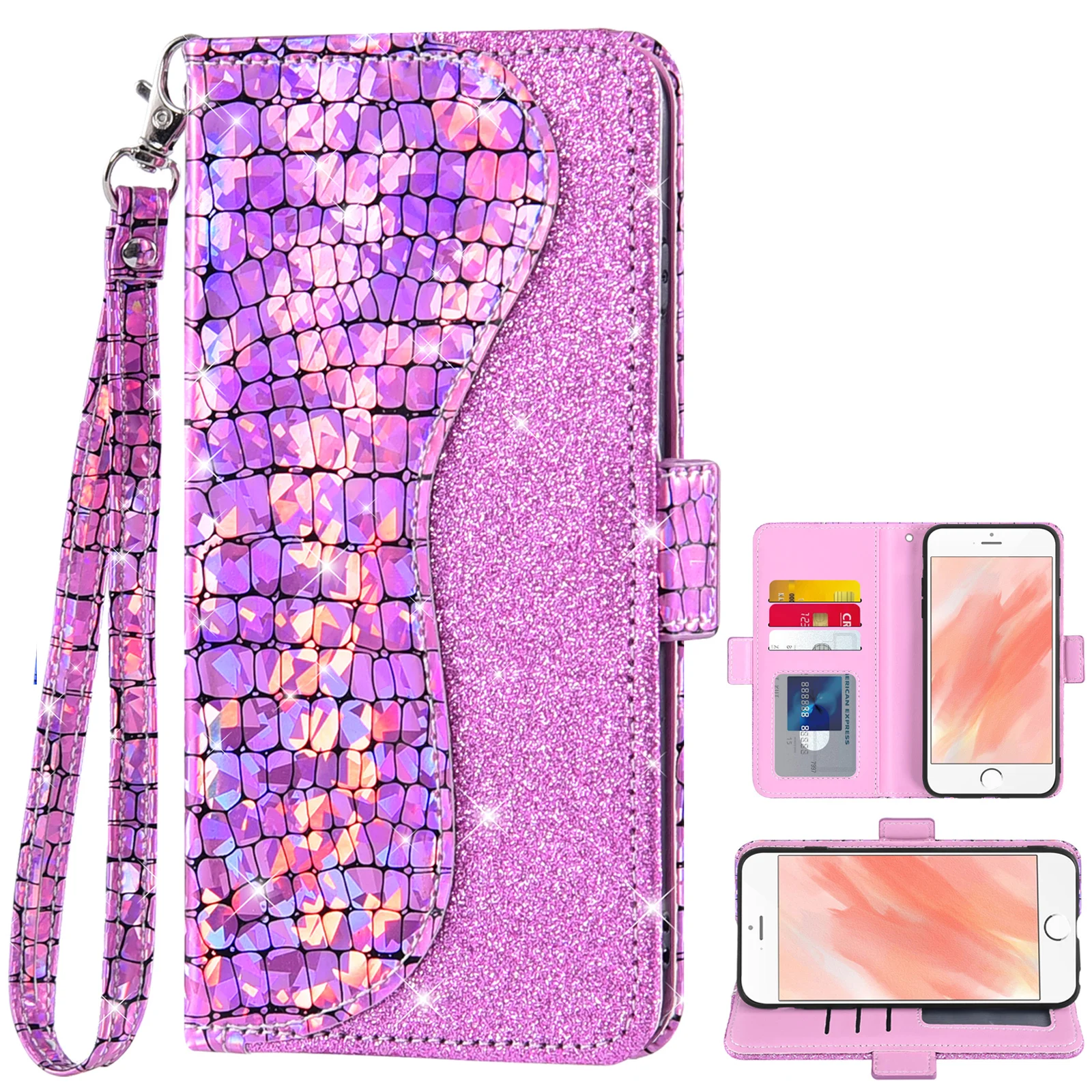 Sequin Flash Flip Leather Wallet Phone Case For Apple IPhone 14 13 12 11 Pro Max Mini X Xs Xr 9 7 8 6 6s Plus SE 2020 5 5S 2022