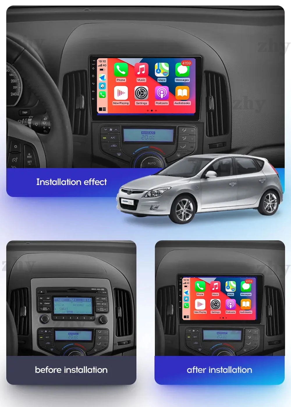 For Hyundai i30 2006-2011 Android 14 MANUAL AC 2K QLED Android Car Radio Multimedia Video Player GPS AI Voice CarPlay 4G Stereo