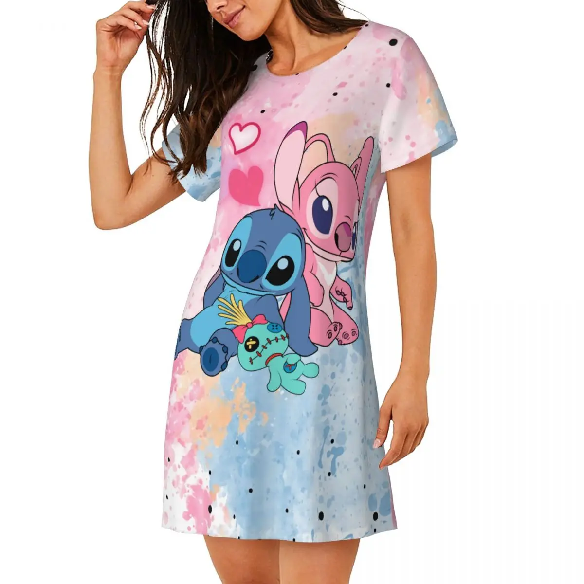 Niestandardowe ściegi w miłości Anime damska koszula nocna z krótkim rękawem koszula nocna na zakupy podróże koszula nocna bielizna nocna z krótkim rękawem