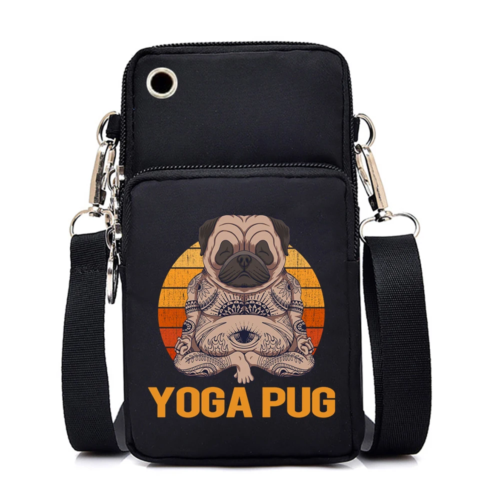 nylon Packet pug mama Graphic Borse a tracolla per telefono unisex cartone animato animale carlino adolescente Borsa per cellulare per portafoglio