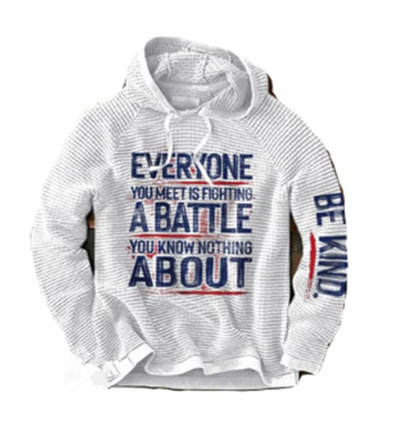 

Men's New Waffle Grid Hoodie Sweatshirt Letter 3D Printed Loose Casual Loodie