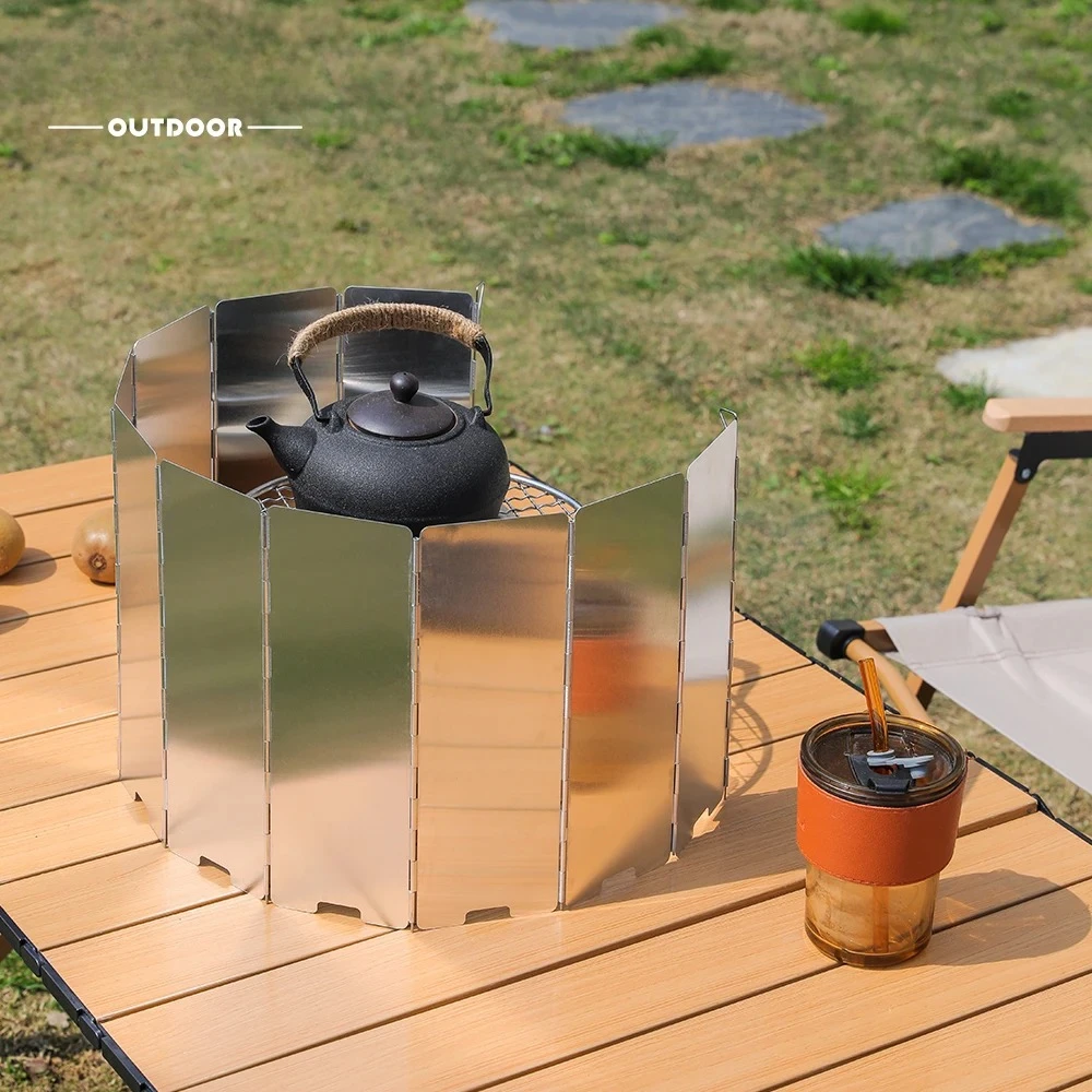 8/9/10 لوحات موقد خارجي حاجز الرياح التخييم نزهة المواقد الغاز المحمولة واقي للشاشة الألومنيوم طوي منحرف الرياح أداة