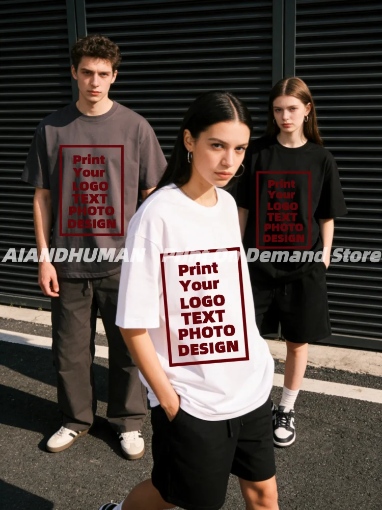 

Футболки на заказ с DTG-печатью по вашему дизайну, 230 г/м², плотный хлопок, оверсайз, мужские футболки, создайте свой логотип, качественные топы, футболки для самостоятельного дизайна.