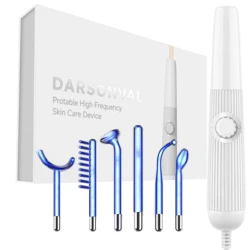 Blue 6-in-1High Frequency Facial Machine For Hair Face Anti Aging Therapy Acne Tool Fusion Neon+Argon Wands Skin care d'arsonval