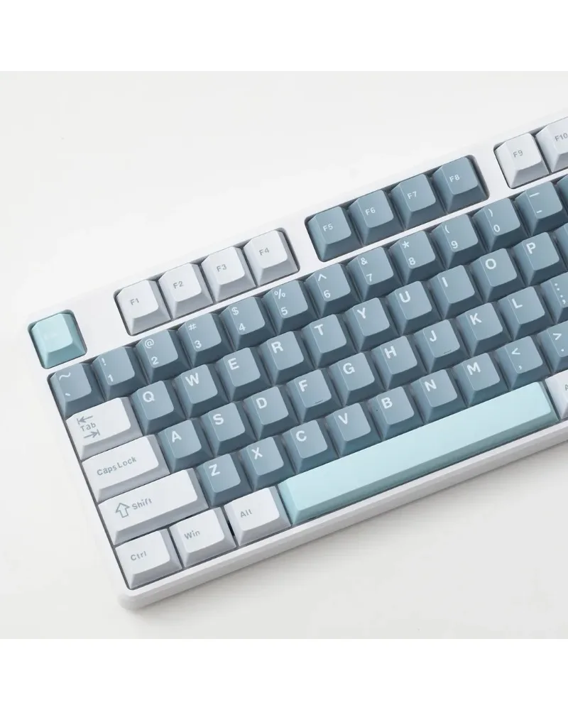 light blue dark blue and white color block pbt dye sub keycaps full set oem profile for mechanical keyboards