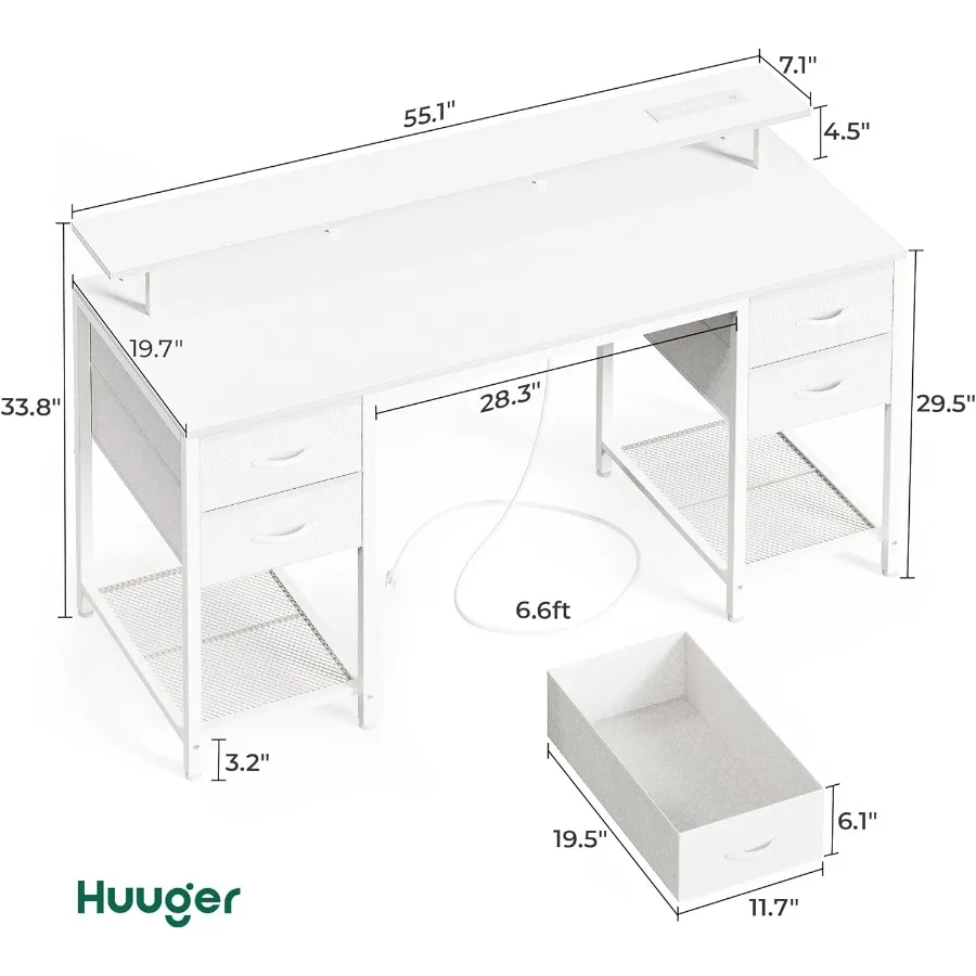 مكتب كمبيوتر 55 بوصة مع 4 أدراج ومنافذ طاقة ومنافذ طاقة ومساحة تخزين كبيرة للعمل في المكتب المنزلي من غرفة النوم المنزلية Mo #2