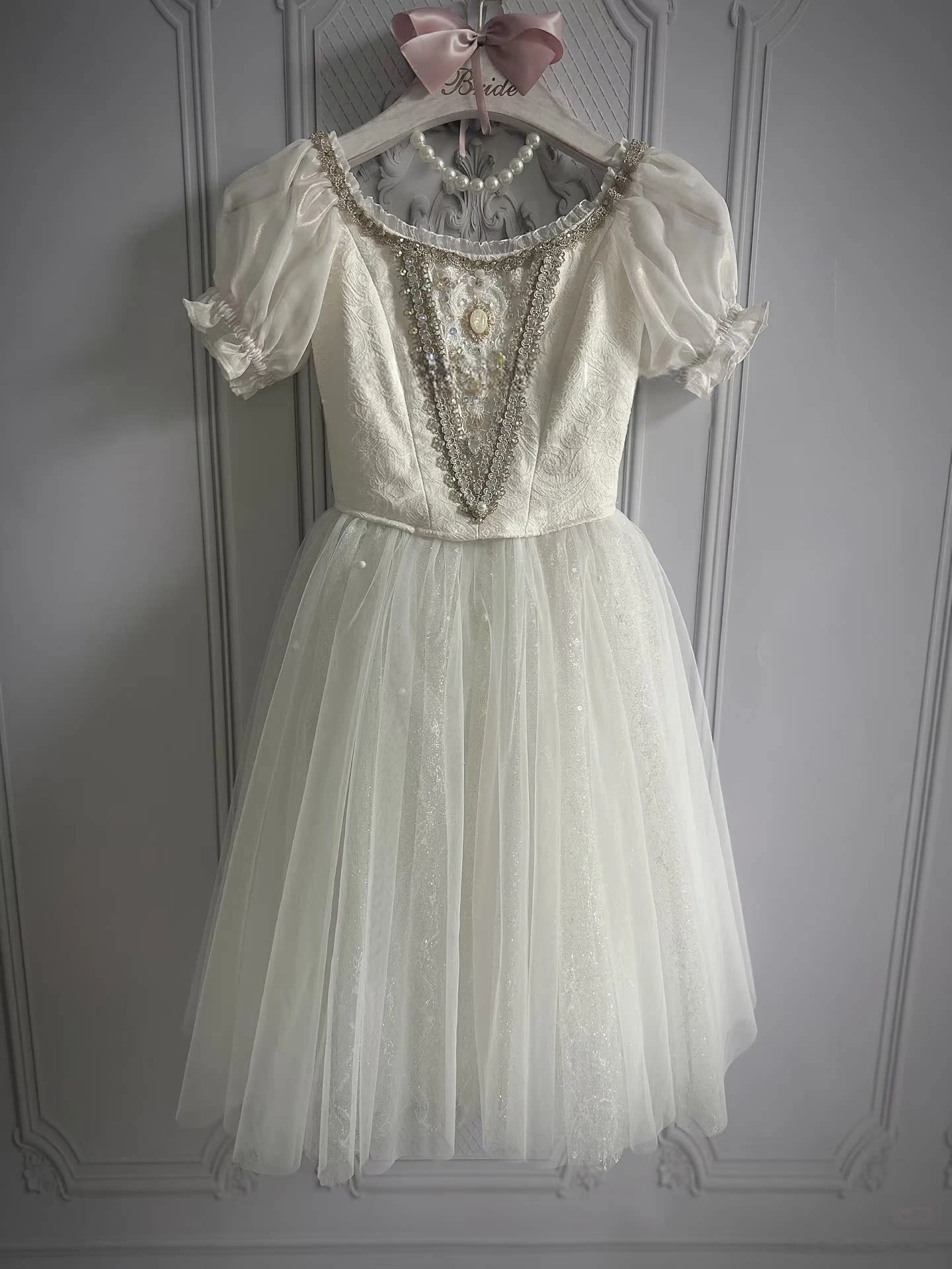 

Girls Puff Sleeve Ballet Tutu Dress Crystal Lace Dance Costume Women Stage Performance Ballerina Princess Party Dancing Gown