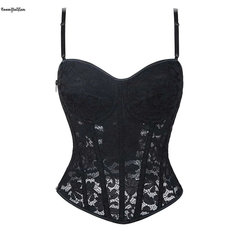 Plus Size Xs-xxL Spaghettic Strap Women's Transculent Lingerie Erotic Bra Corset Bustier With Padded Cup