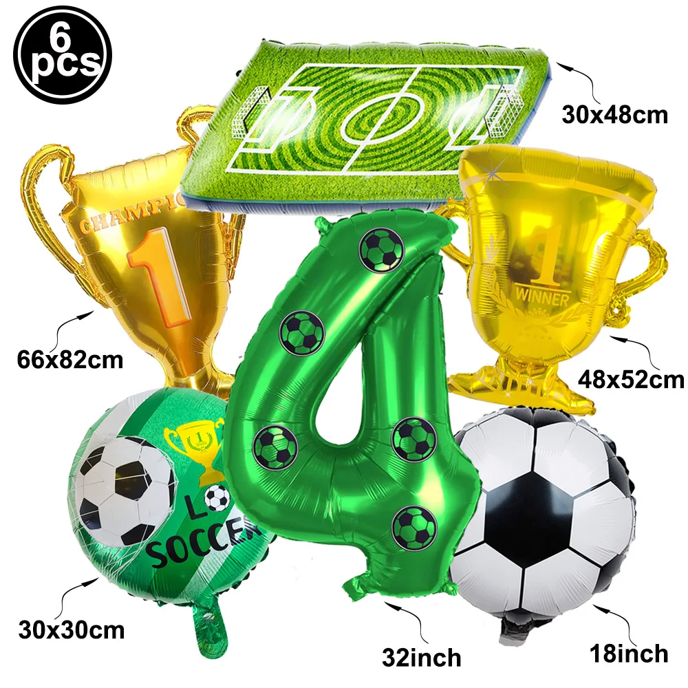 6pcs Soccer Field Trophy 0-9 Number Balloons Set Kids Football Theme 3th Birthday Party Baby Shower Football Club Decoration view 2