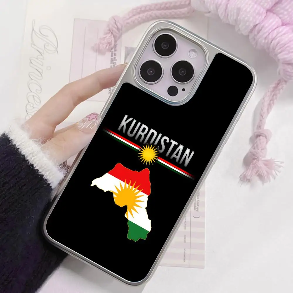

Kurdistan Flag Phone Case for iPhone 17 16 15 14 13 12 11 Air Pro Max Plus Electroplated Silver Cover
