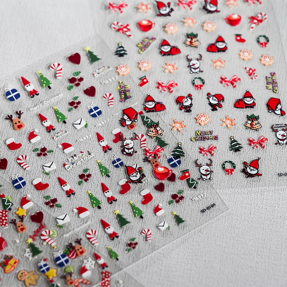 1 pz Rosso-Verde-bianco Dot 5D Natale Nail Art Sticker Morbido Rilievo Autoadesivo Cursore Decalcomania Di Natale FAI DA TE Unghie artistiche forniture